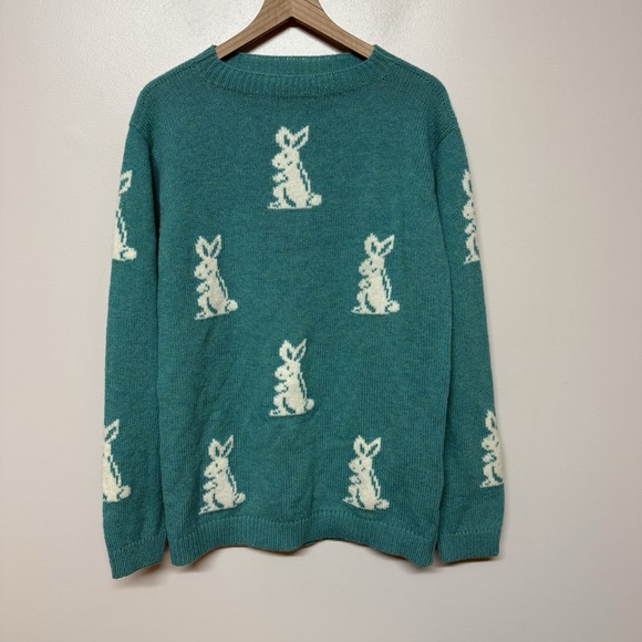 Prada Intrasia Bunny Rabbit Knit Sweater Teal Green 100% Wool 2016 Runway Sz 52 - Picture 1 of 15